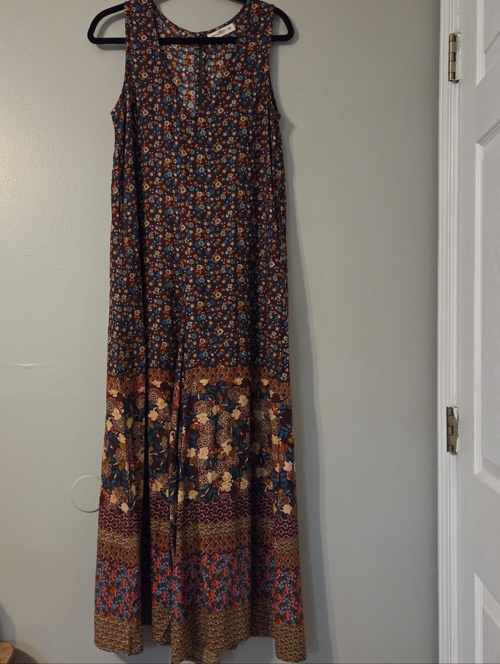 Natural Life Women's Let's Just Go Wide Leg Jumpsuit Sz XS Boho Maroon Floral - Picture 4 of 8